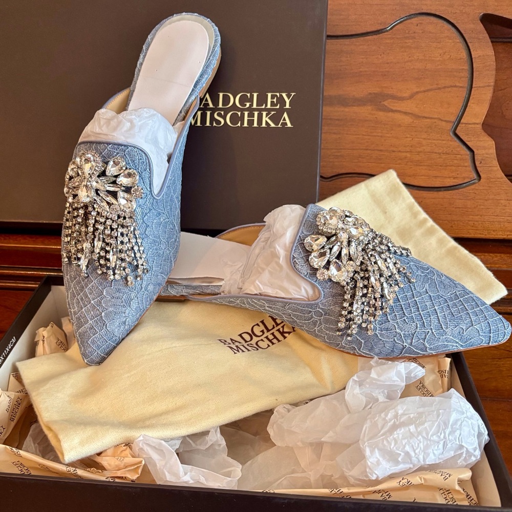 Badgley Mischka Women's Farley Blue Embellished Mules - Picture 14 of 16